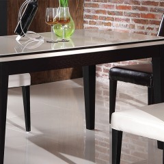 千匠一品现代风格钢化玻璃+实木脚餐台T520A-E