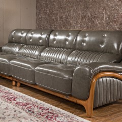 千匠一品现代风格简约优质桉木真皮转角沙发P755-E