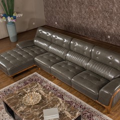 千匠一品现代风格简约优质桉木真皮转角沙发P755-E