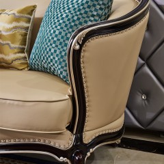 【精品】千匠一品轻奢美式实木雕花仿真皮沙发+后现代客厅沙发组合M9001-Q