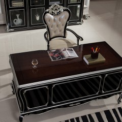 △千匠一品法式古典优质橡胶木黑亮光漆凯帕朗书桌
