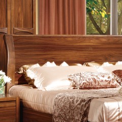 千匠一品中式优质中纤板+橡木卧室双人床实木床W9109-J