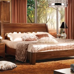 千匠一品中式优质中纤板+橡木卧室双人床实木床W9109-J