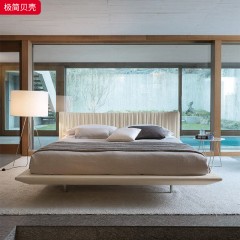 千匠一品 现代风格 优质绒布+实木框架+高密度海绵+五金脚 时尚简约贝壳床-L