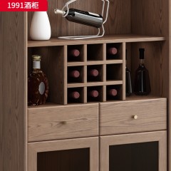 千匠一品 北欧风格 北美进口白蜡木+五金拉手+五金套脚+茶色玻璃 高档大气酒柜 1991 酒柜-X