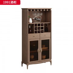 千匠一品 北欧风格 北美进口白蜡木+五金拉手+五金套脚+茶色玻璃 高档大气酒柜 1991 酒柜-X