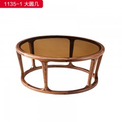 （精品）千匠一品 轻奢新中式风格 北美胡桃木+茶色防爆钢化玻璃 高档大气圆几1135-1 大圆几 1135-2 中圆几 1135-3 小圆几-X