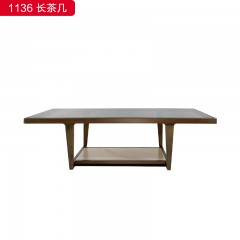 （精品）千匠一品 轻奢新中式 北美黑胡桃+茶色钢化玻璃+岩板 时尚高档长茶几1136 长茶几-X