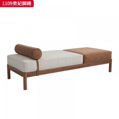 （精品）千匠一品 轻奢新中式风格 北美黑胡桃木+棉麻布+磨砂布+高密度回弹海棉 高档大气脚踏1109 贵妃脚踏-X