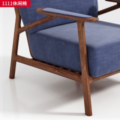 （精品）千匠一品 轻奢新中式 北美黑胡桃木+高端磨砂布+高密度回弹海绵 高档大气休闲椅 1111 休闲椅-X