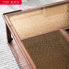 （精品）千匠一品 轻奢新中式风格 北美黑胡桃木+石纹艺术压花双层钢化玻璃 高档大气大方几 1131 大方几-X
