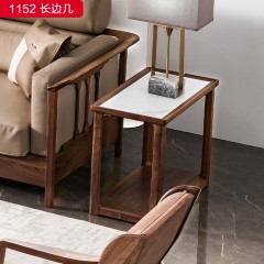 （精品）千匠一品 轻奢新中式风格 北美黑胡桃木+雪山白岩板 时尚高档长边几1152 长边几-X