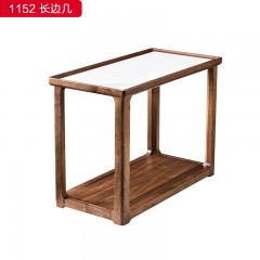 （精品）千匠一品 轻奢新中式风格 北美黑胡桃木+雪山白岩板 时尚高档长边几1152 长边几-X