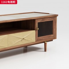（精品）千匠一品 轻奢新中式风格 北美黑胡桃木+雪山白岩板+钢化玻璃 时尚大气电视柜 1161 电视柜-X