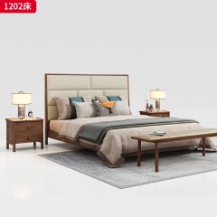 （精品）千匠一品 轻奢新中式风格 北美黑胡桃木+纳帕真皮+高密度海绵 高档时尚床1202 床-X