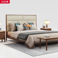 （精品）千匠一品 轻奢新中式风格 北美黑胡桃木+纳帕真皮+高密度海绵 高档时尚床1202 床-X