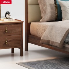 （精品）千匠一品 轻奢新中式风格 北美黑胡桃木+纳帕真皮+高密度海绵 高档时尚床1202 床-X