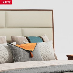 （精品）千匠一品 轻奢新中式风格 北美黑胡桃木+纳帕真皮+高密度海绵 高档时尚床1202 床-X