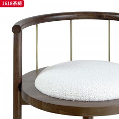（精品）千匠一品 轻奢新中式 北美黑胡桃木+泰迪绒+高密度回弹海绵 时尚高档茶椅1618 茶椅-X