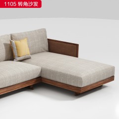 （精品）千匠一品 轻奢新中式风格 高端棉麻布+磨砂布+高密度海绵+北美黑胡桃木 高档大气转角沙发 1105 转角沙发-X