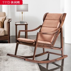 （精品）千匠一品 轻奢新中式风格 高端磨砂布+高密度回弹海绵+北美黑胡桃木 高档优雅休闲椅 1113 休闲椅-X