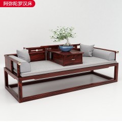 △【精品】千匠一品新中式风格优质柬埔寨黑酸枝+优质棉麻+高密度海绵2.12m罗汉床-阿弥陀-J