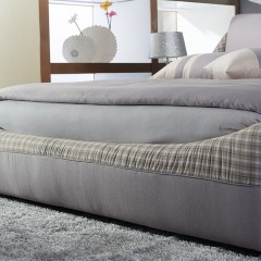千匠一品现代风格简约优质小户型主卧中纤板白灰色双人婚床仿羊绒面料床YB1517B-X