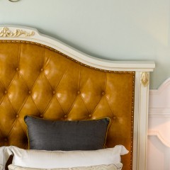 千匠一品美式风格进口橡胶木+优质油蜡皮+实木框架卧室1.8m双人床225-M