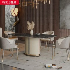 千匠一品 轻奢意式风格 实木+伯爵灰+天然大理石 时尚大气餐桌 V9912-X