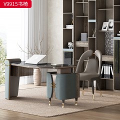 千匠一品 轻奢意式风格 实木+国产皮+高密度海绵 时尚大气书椅 V9915-X