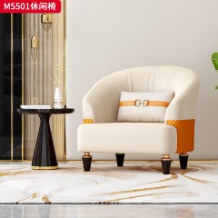 千匠一品 轻奢意式风格 实木+金丝黑檀天然木皮+不锈钢钛金+国产皮 时尚大气休闲椅 M5501-X
