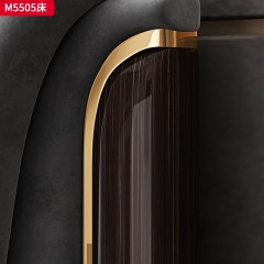 千匠一品 轻奢意式风格 实木+金丝黑檀天然木皮+不锈钢钛金+进口绒布 时尚大气床 M5505-X