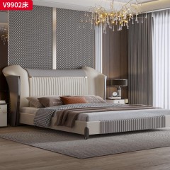 千匠一品 意式风格 国产磨砂皮+高密度海绵+实木框架 时尚高档床 V9902-X