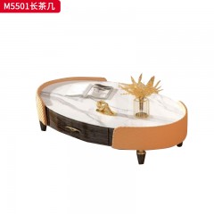 千匠一品 意式风格 爵士白岩板+实木+金丝黑檀天然木皮+不锈钢钛金 高档时尚茶几 M5501长茶几-X