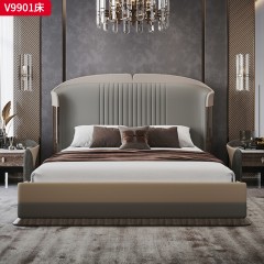 千匠一品 意式风格 国产磨砂皮+高密度海绵+实木框架 时尚大气床 V9901-X
