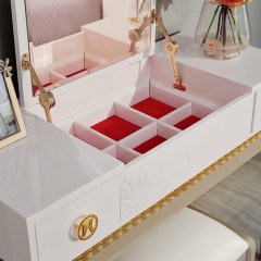 △【精品】千匠一品轻奢欧式精选环保板材高清镜面储物妆台凳组合JMC-011-J