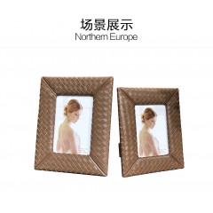 千匠一品 现代简约超纤皮革咖色编织纹相框摆件DX190503  DX190504-X