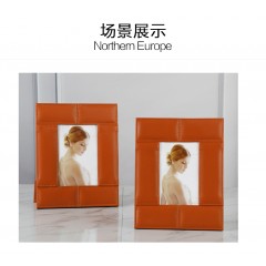千匠一品 现代简约超纤皮革桔色合金相框摆件DX190509  DX190510-X