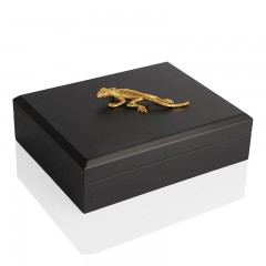 千匠一品 欧式轻奢木质哑光黑色烤漆蜥蜴长方形首饰盒S720945-X