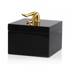 千匠一品 现代简约黑色木质金色腿合金正方形首饰盒S720951-X