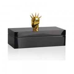 千匠一品 现代简约黑色木质烤漆金色人头合金长方形首饰盒S720953-X