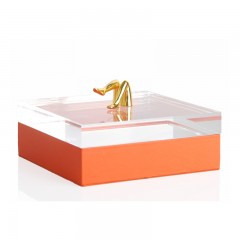 千匠一品 现代简约橙色皮革金色女人腿合金正方形首饰盒S720955-X