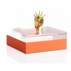 千匠一品 现代简约橙色皮革金色人头合金长方形首饰盒S720956-X