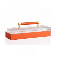 千匠一品 现代简约橙色皮革合金长方形首饰盒S720959-X