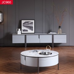 △【精品】千匠一品 轻奢现代极简风E1级国家环保板+五金架 脚+普通导轨+亮光岩板+三胺抽斗0.91茶几-JC960-J