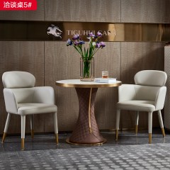 【精品】千匠一品 现代轻奢仿真皮+优质岩板+五金不锈钢洽谈桌-洽谈桌5-G