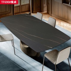 千匠一品 轻奢风格 古铜色+岩板 高档大气餐桌TF690餐桌-X