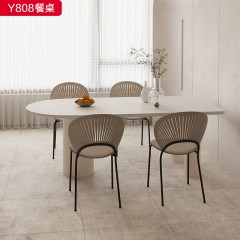 千匠一品 轻奢极简风格 板木+ 岩板  简约高档餐桌Y808餐桌-X