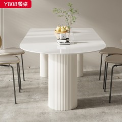千匠一品 轻奢极简风格 板木+ 岩板  简约高档餐桌Y808餐桌-X