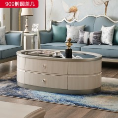 △千匠一品 轻奢美式风格 实木+实木多层+钢化玻璃 高档大气椭圆茶几909椭圆茶几-X